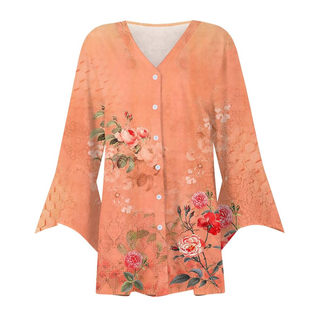 Women's Shirt Blouse Outerwear Print 3/4 Length Sleeve Casual Holiday Basic Button Tops