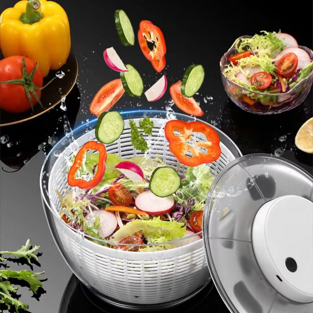 Automatic Salad Spinner Wet Separation Drain Basket Automatic Fruit Vegetable Dryer Kitchen