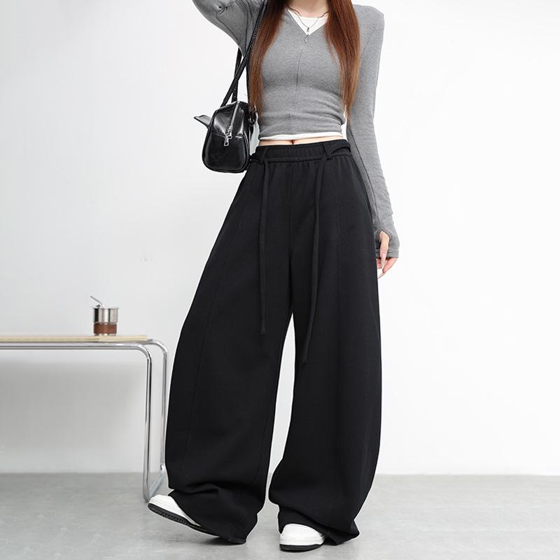 Premium Women's Cotton Wide-Leg Drawstring Pants - Versatile Fall/Winter Casual Wear