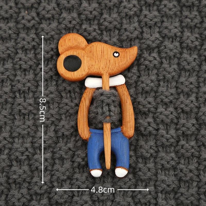 Wooden Brooch Cartoon Cute Cat Fox Dog Animal Pattern Diy Craft Badge Funny Pin Shawl Scarf Brooch Clothing Accessory