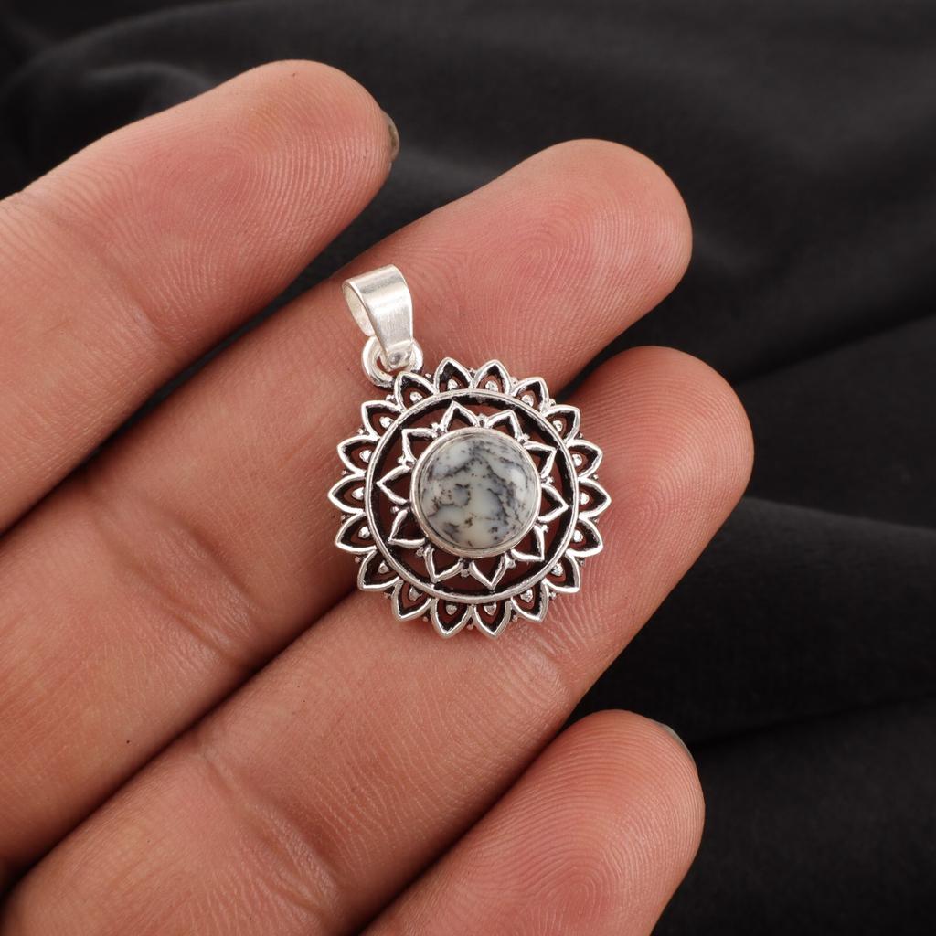 Dendritic Opal Gemstone 925 Sterling Silver Jewelry Pendant 1.14" For Women Gift CP-30-26
