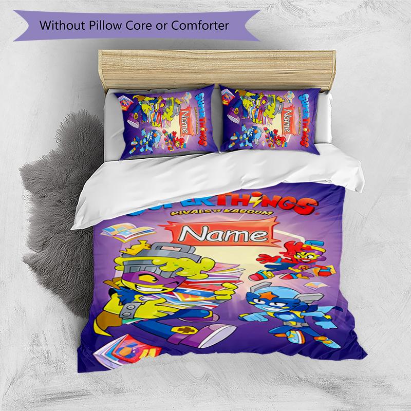 3pcs Custom Name SuperZings Bedding Set Duvet Cover Closure Includes 1 Duvet Cover & 2 Pillowcases for All Seasons Bedroom Decor