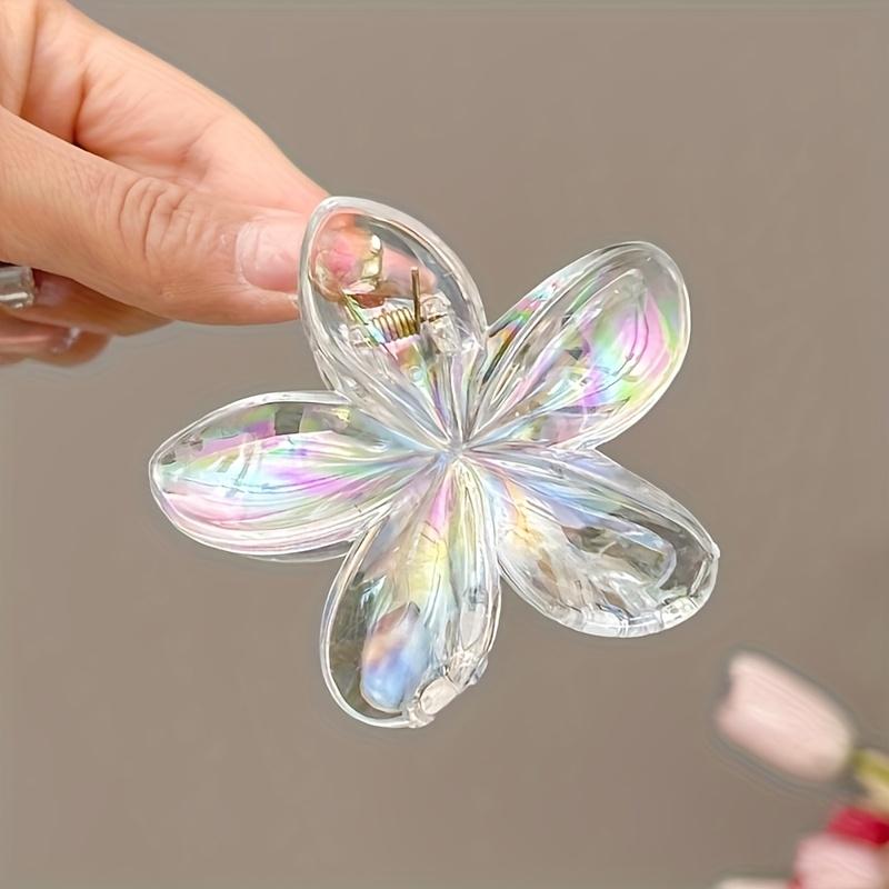 3pcs Transparent Egg Flower Hair Clips | High Ponytail Claw Clips, Simple Fresh Daily Wear Shark Clips for Spring and Summer