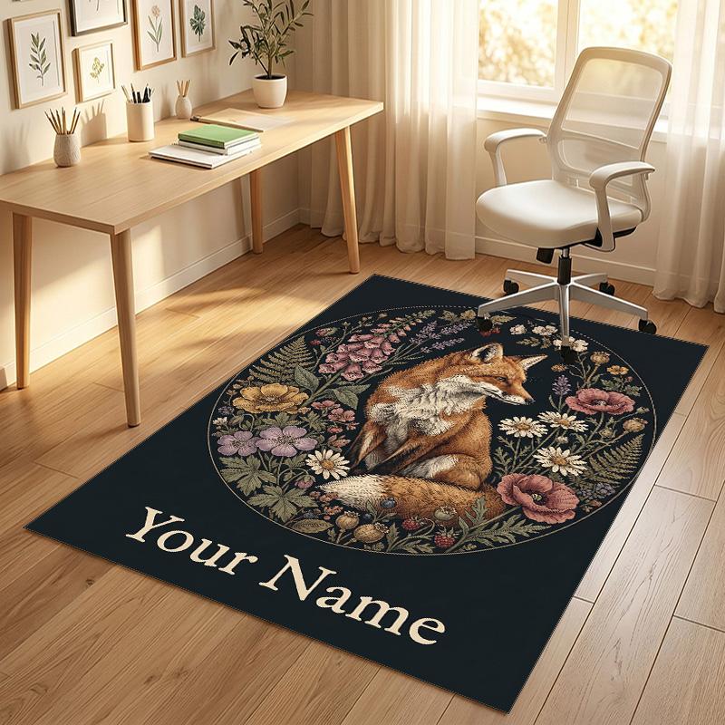 Forest Theme Soft Crystal Velvet Rug Custom Name & Text Print Non Slip Floor Rug for Bedroom Living Room