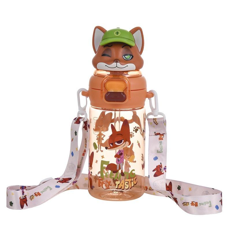 X&W For Zootopia Plastic Water Bottle Cartoon Judy Nick Double Drinking Cup Leak-proof Straw Cups Summer Cold Drink Sports Cups