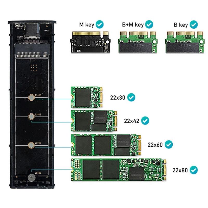 M.2 Mobile Hard Easy Drive Cable Nvme Protocol With USB Type C For 2230 2242 2260 2280 External M.2 Hard Drive Adapter