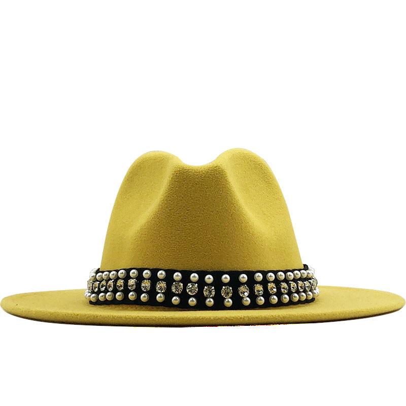 European, American and British Style Retro Fringed Pearl Chain Woolen Felt Hat Wide-brimmed Top Hat Korean Jazz Hat Lady Hat Tide