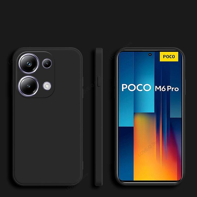 

Для Poco M6 M6Pro PocoM6 Pro Чехол Роскошный жидкий силиконовый чехол для Xiaomi Poco M6 M 6 M6Pro PocoM6 Pro 4G Мягкие чехлы для телефонов Poco M6 Pro 4G чёрный