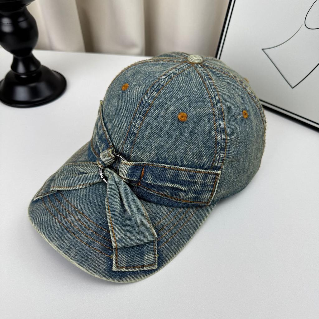 Women'S Korean Style Sweet Bow Tie Denim Baseball Cap Spring/Summer  Duckbill Sun Cap Fashion Accessory