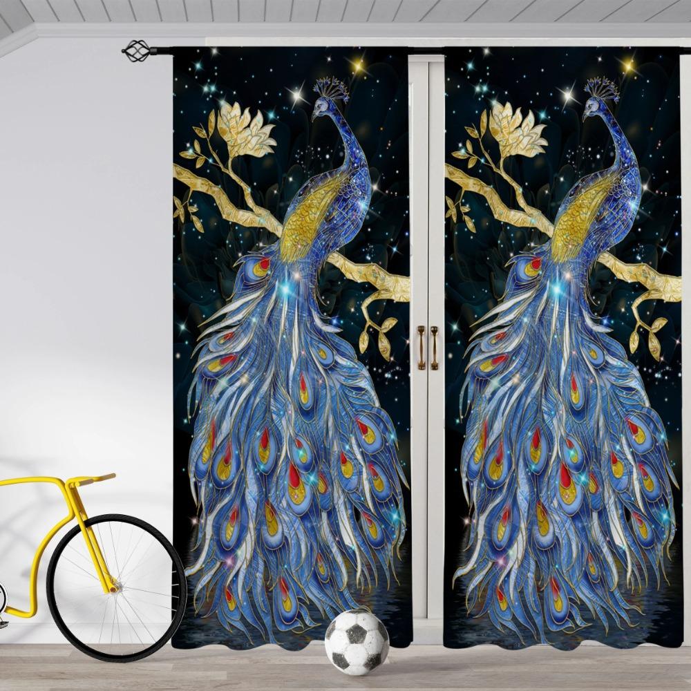 Classic Vintage Peacock Design Printed Design Drape Decorative Drapes Ideal for Cooking Space Bedroom Living Area Room Semi Blackout Short Curtains