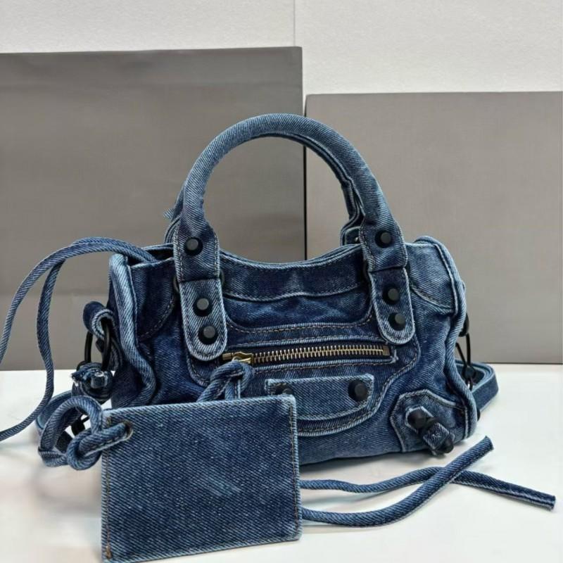 26 New City Willow Nail Motorcycle Bag Punk Feng Shui Washed Denim Tote Women's Cross-slung Handbag