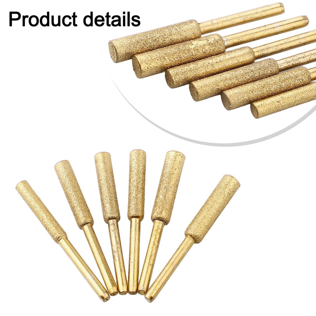 6pcs Coated Cylindrical Burr Chainsaw Sharpener Stone File Chain Saw Sharpening Carving Grinding Power Tools Kit