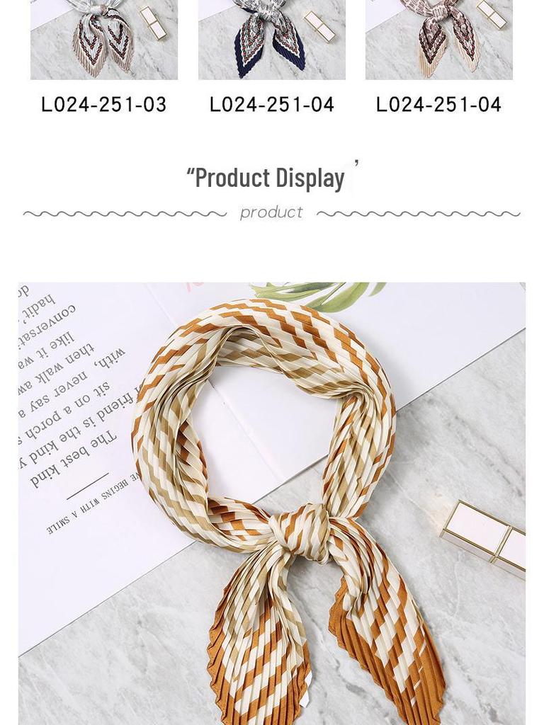 Retro Color Block Crinkled Square Scarf - 70cm Pleated Neckerchief in Imitation Silk for Women