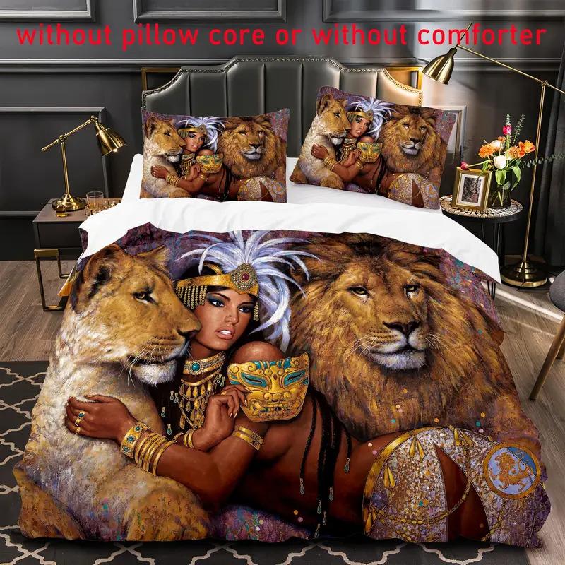 3D Lion Pattern Digital Printing Three-Piece Set Animal Duvet Cover Bed Sheet Bedding