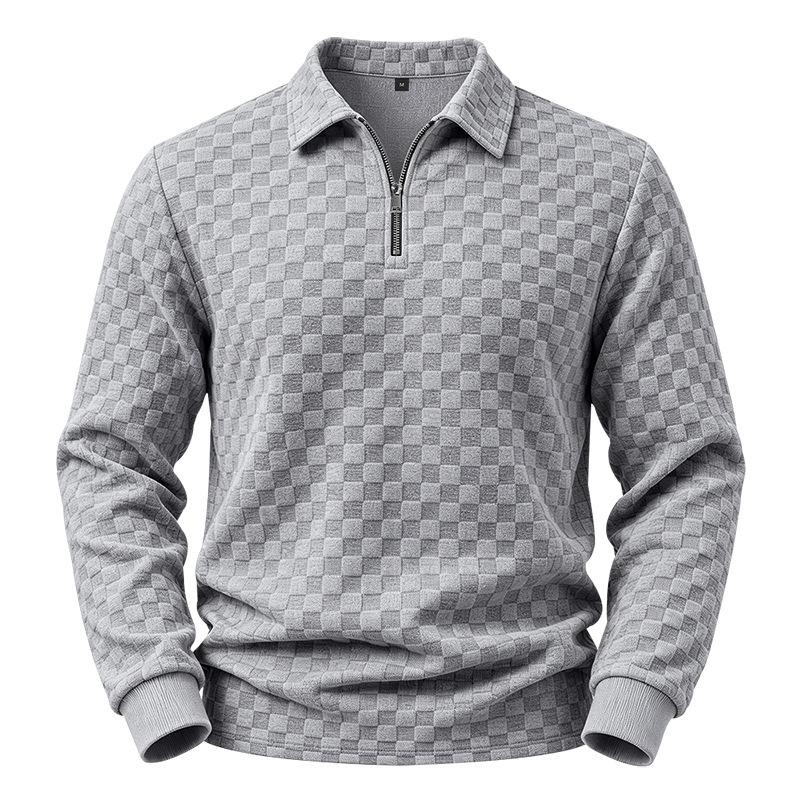 Men S Long Sleeve Polo Shirt American Casual Half Zip Turn Down Collar Top