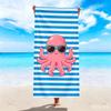Cute Ocean Animal Beach Towel Large Red Crab on Green Stripes Microfiber Towel for Beach and Pool