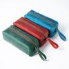 2026 First-layer Cowhide Pencil Bag, Square Retro Crazy Horse Leather Zipper, Simple and Large-capacity Pencil Stationery Bag.