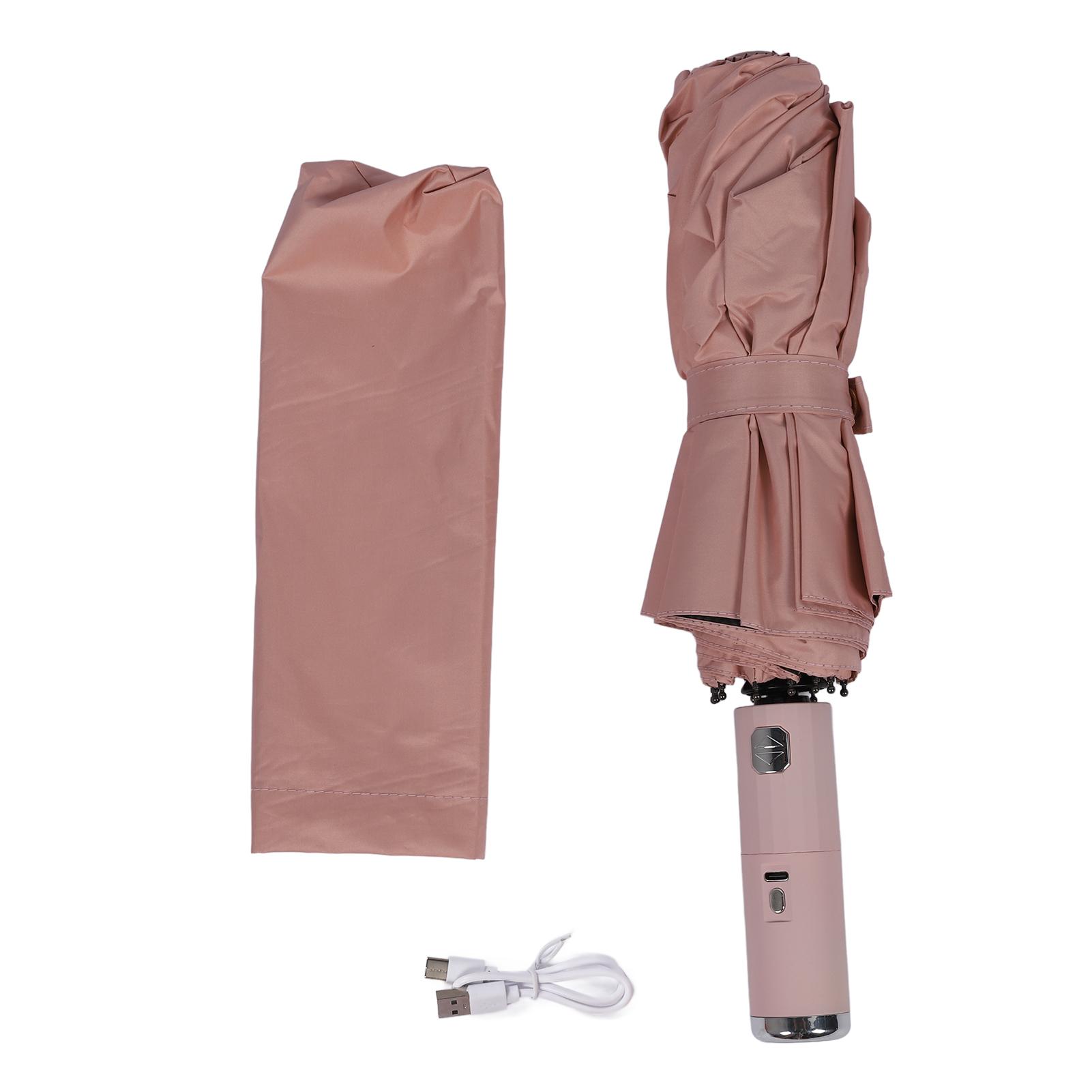 Портативный вентилятор-зонт, полностью автоматический, с черной клейкой тканью, двойного назначения, 10 ребер, складной зонт для солнечной и дождливой погоды, розовый umbrella