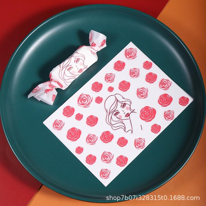 100Pcs/pack Cartoon Printed Handmade DIY Nougat Candy Packaging Oil Papers Milk Taffy Wrapper New Year Holiday Party Decoration