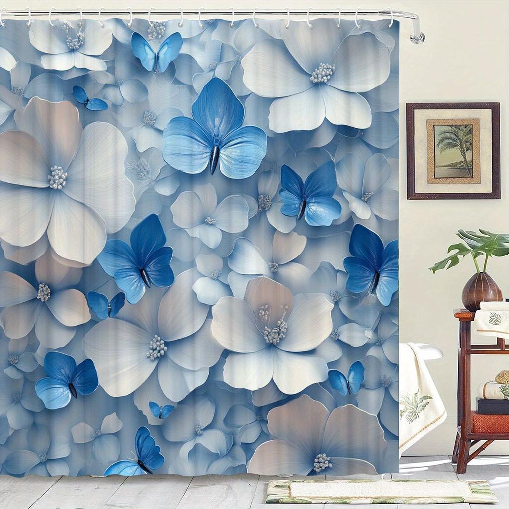 Floral Theme Shower Curtain 12 Hooks Suitable For Room Home Hotel Machine Washable Curtains Bathroom One Piece