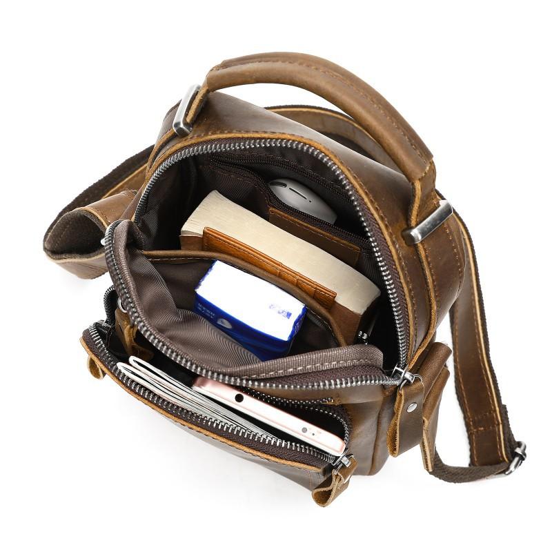 New Crazy Horse Leather Retro Premium Crossbody Bag Men's Head Layer Simple Casual Shoulder Small