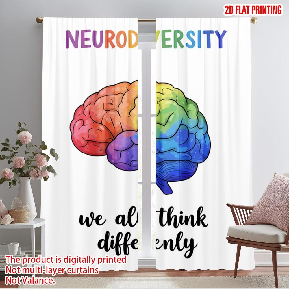 

2pcs 2D flat printing Curtains Neurodiversity Brain Think Differently 100% Polyester Fabric Without Electricity Family Party for 52.50×116.00 CM 2pcs