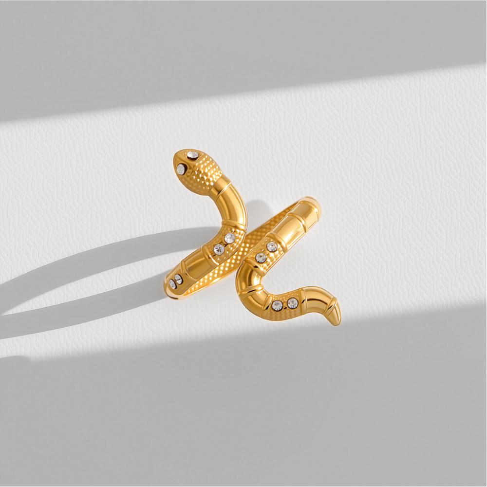 Zircon Snake Rings for Women Men Stainless Steel Gold Color Open Adjustable Ring Vintage Gothic Aesthetic Jewelry Anillos Mujer