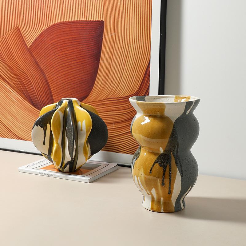 Creative Ceramic Vase Painted Flowerpot Geometric Star Fruit Flower Vase Flower Arrangement Accessories Home Decoration