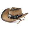 Ethnic Style Straw Woven Western Cowboy Hat, Outdoor Beach Sunshade Sunscreen Hat, Summer Travel Photo Big Edge Straw Hat