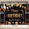 2D Elegant Black and Gold Backdrop, Whiskey Theme "Happy Birthday" Background for Cocktail Parties