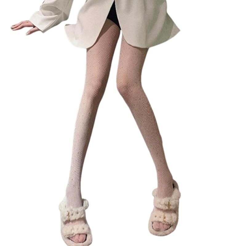 

[Lamerry] lame tights lame stockings fishnet tights With glitter rhinestone Sparkling pattern luster sexy Beautiful legs pantyhose ladies white