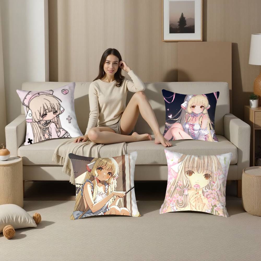 C- Chobits canvas Söt Anime Kuddfodral Plyschtyg Mjukt Kuddfodral Dubbelsidigt Tryck Kuddfodral Hushållspresenter