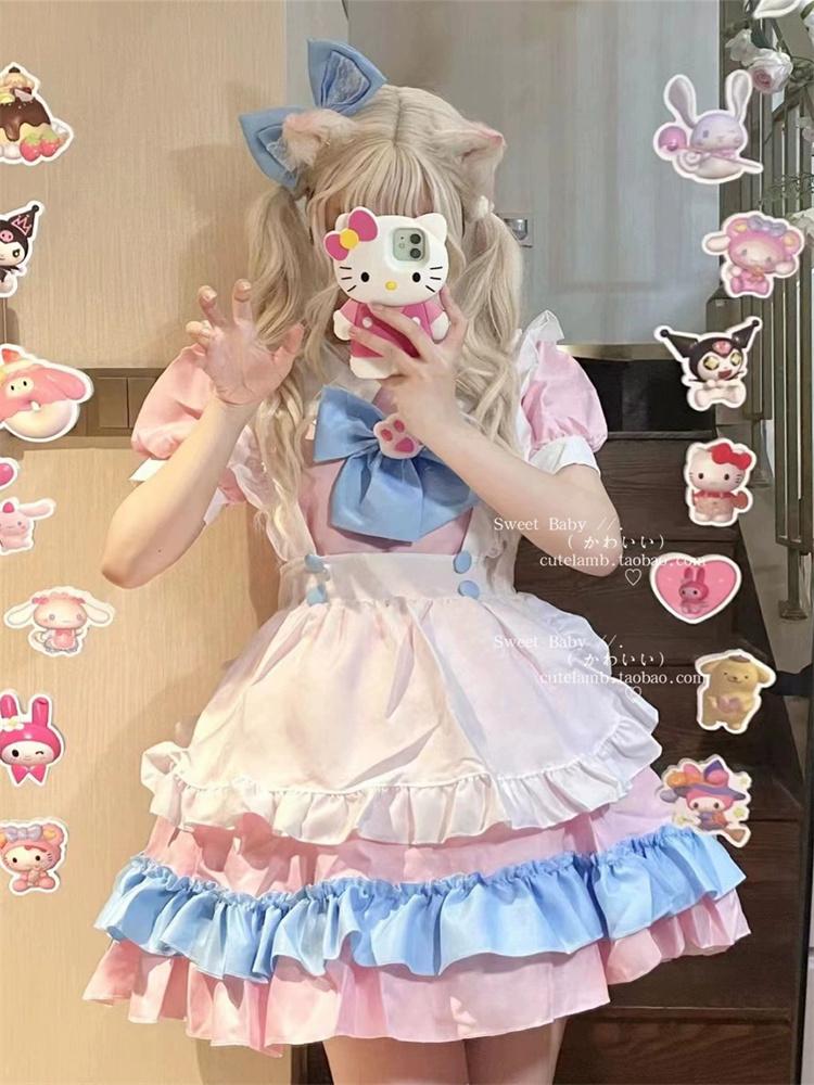 Women Maid Outfit Lolita Cosplay Cute Sexy Erotic Kawaii Cafe Costume Cosplay Erotic Costumes Uniform Apron Dress Cute Bowknot