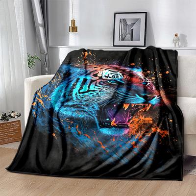 1pc Tiger Printing Lightweight Flannel Blanket, Comfortable and Warm Blanket, for Camping Sofa Bed and Couch Office, Suitable for Gift Blanke