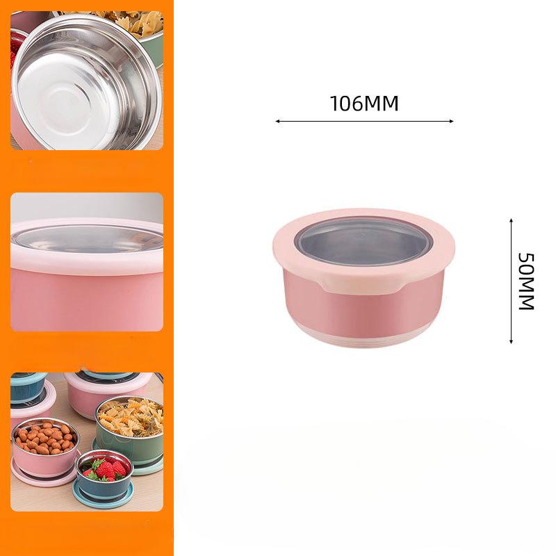 Stainless Steel Insulated Lunch Box with Lid Kitchen Food Sealed BoxHousehold Refrigerator Insulated Bowl Round -220ml1pc розовый 739₽