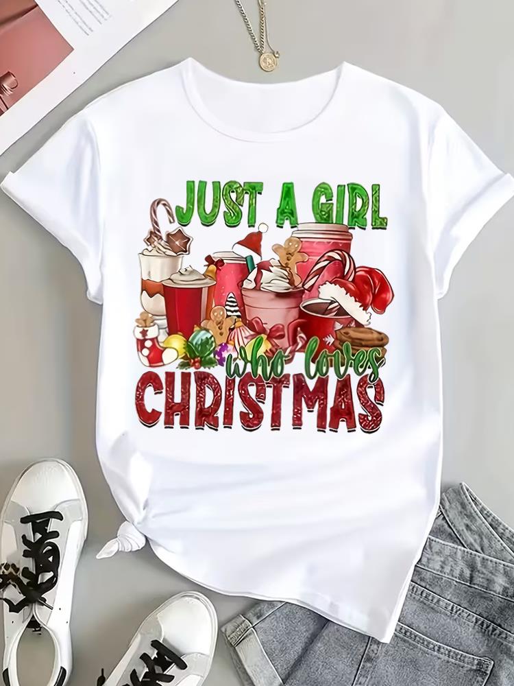 (Asian Size) faith printing trend Christmas Clothing T Shirt Tee Top Festival New Year Women Fashion Print Female Woman Short Sleeve Graphic T-shirts