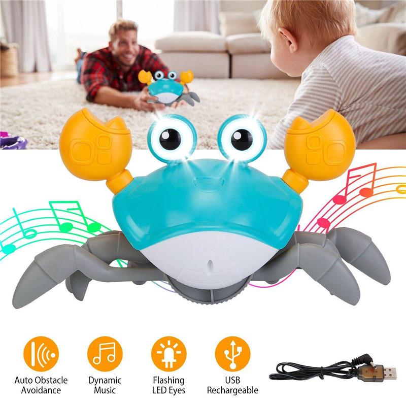 Krypende Krabbe Babyleker med Musikk LED Lyser Opp Musikalske Leker for Småbarn Unngår Automatisk Hindringer Interaktive Leker for Barn