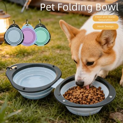 Portable Pet Folding Bowl Double Bowl Food Grade Collapsible Dog Dish Easy To Clean Non-slip Pet Travel Feeder Outdoor