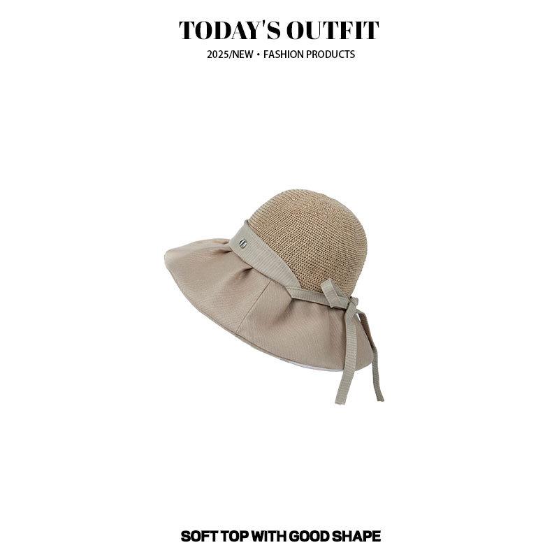 Korean Style Versatile Travel Sun Hat Sun Protection Sun Hat Big Brim Vertical System with Bow Fisherman Hat Women