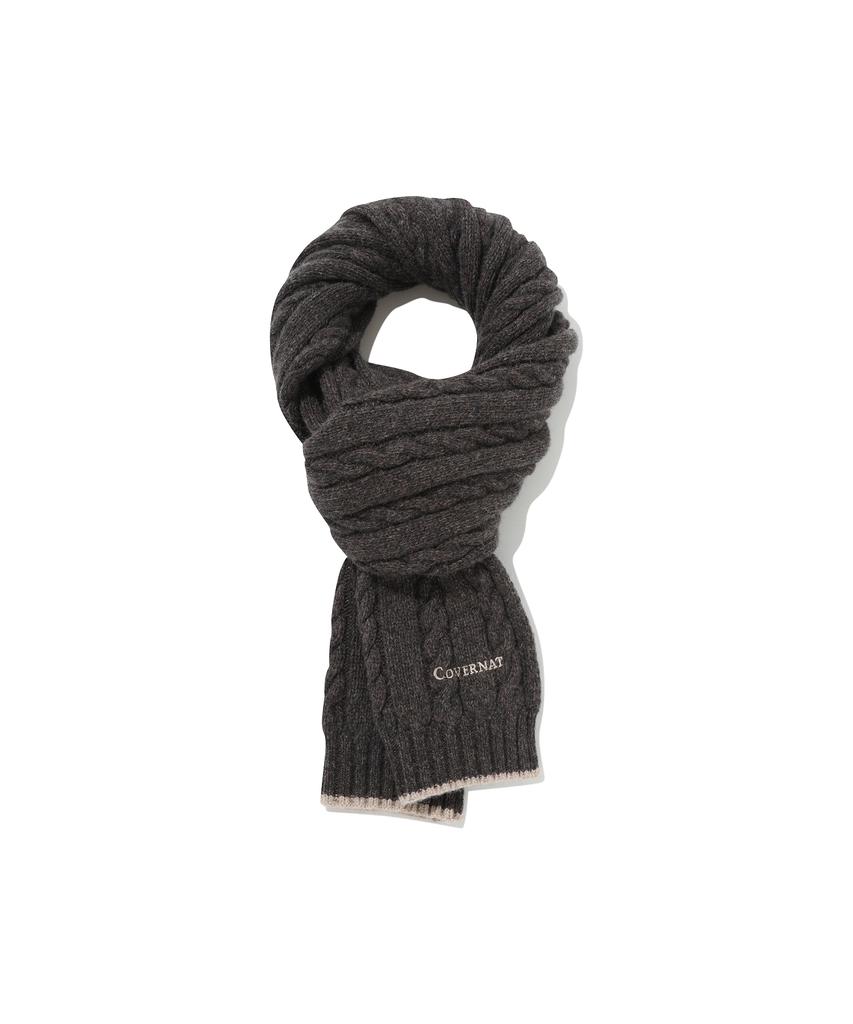 COVERNAT Logo Cable Lambswool Scarf Brown