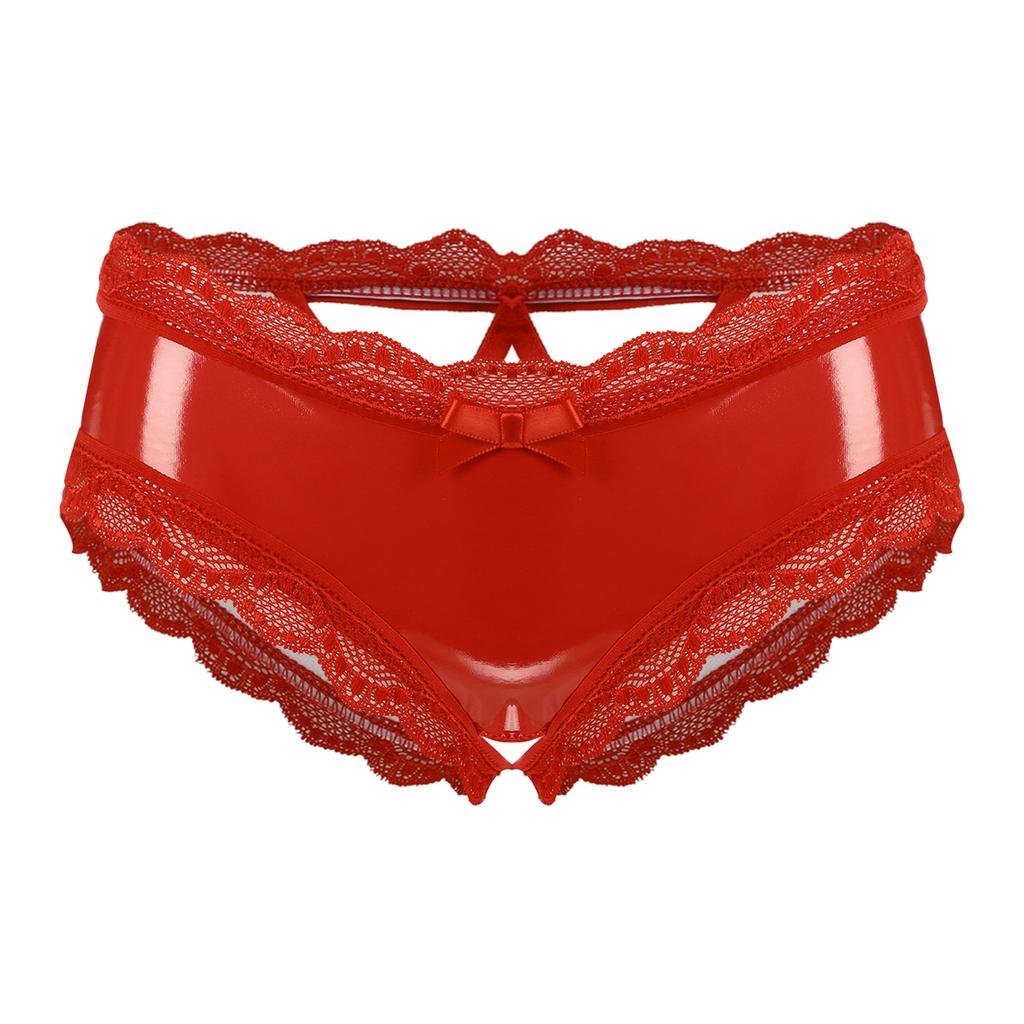 Women Ladies Sexy Lingerie Erotic Panties Wetlook Leather Latex Open Crotch PVC Crotchless Mini Briefs Shorts Knickers Underwear