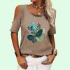 Women Fashion Round Neck Top Summer Off Shoulder Tee Shirt Casual Floral Print Short Sleeve T-shirt