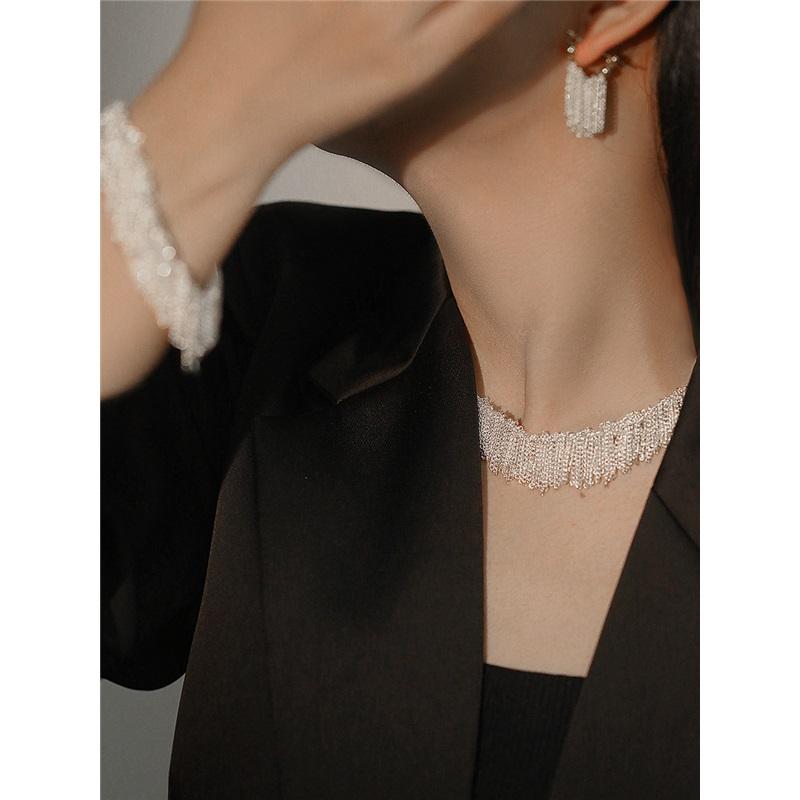 Waterfall Necklace Design Tassel Earrings Female Wave Light Temperament Earrings 14K Collarbone Chain