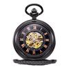 TREEWETO Mechanical Pocket Watch Railway Antique Skeleton Roman Numeral Black with Chain