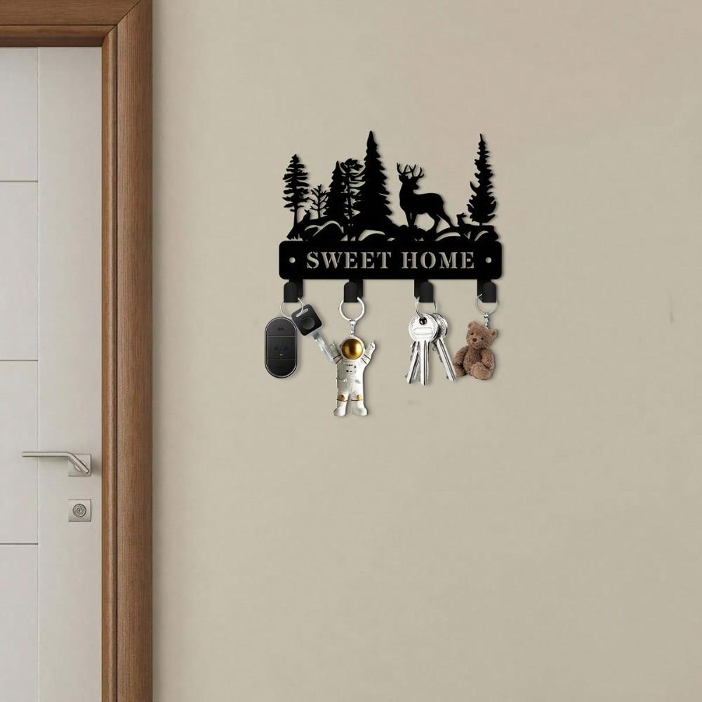 Metal Deer Key Holder Wall Mounted Hook for Keys Hats Office Kitchen Bathroom Porch Durable Art Decor