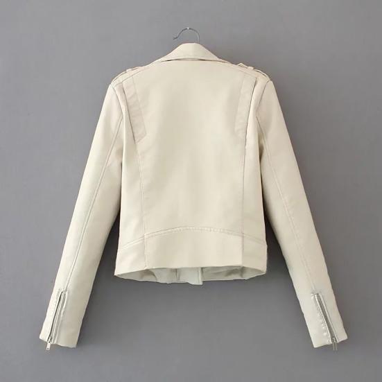 Lapel Long Sleeves Zipper Pocket Women Jacket Fall Winter Solid Color Faux