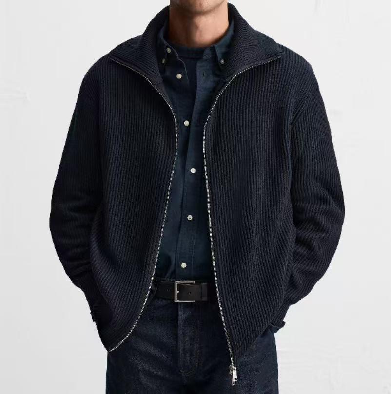 

Кардиган из шерсти на двойной молнии с квадратной вязкой - Плотный, Высокой вязки, Трикотажный, Свободного кроя для весны/осени L 78-87 kg