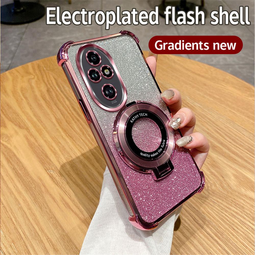 For Honor 200 Pro Glitter Shockproof Plating Bracket Phone Holder Case For Honor 200 50 60 70 80 90 100 Pro X9A Soft Stand Cover