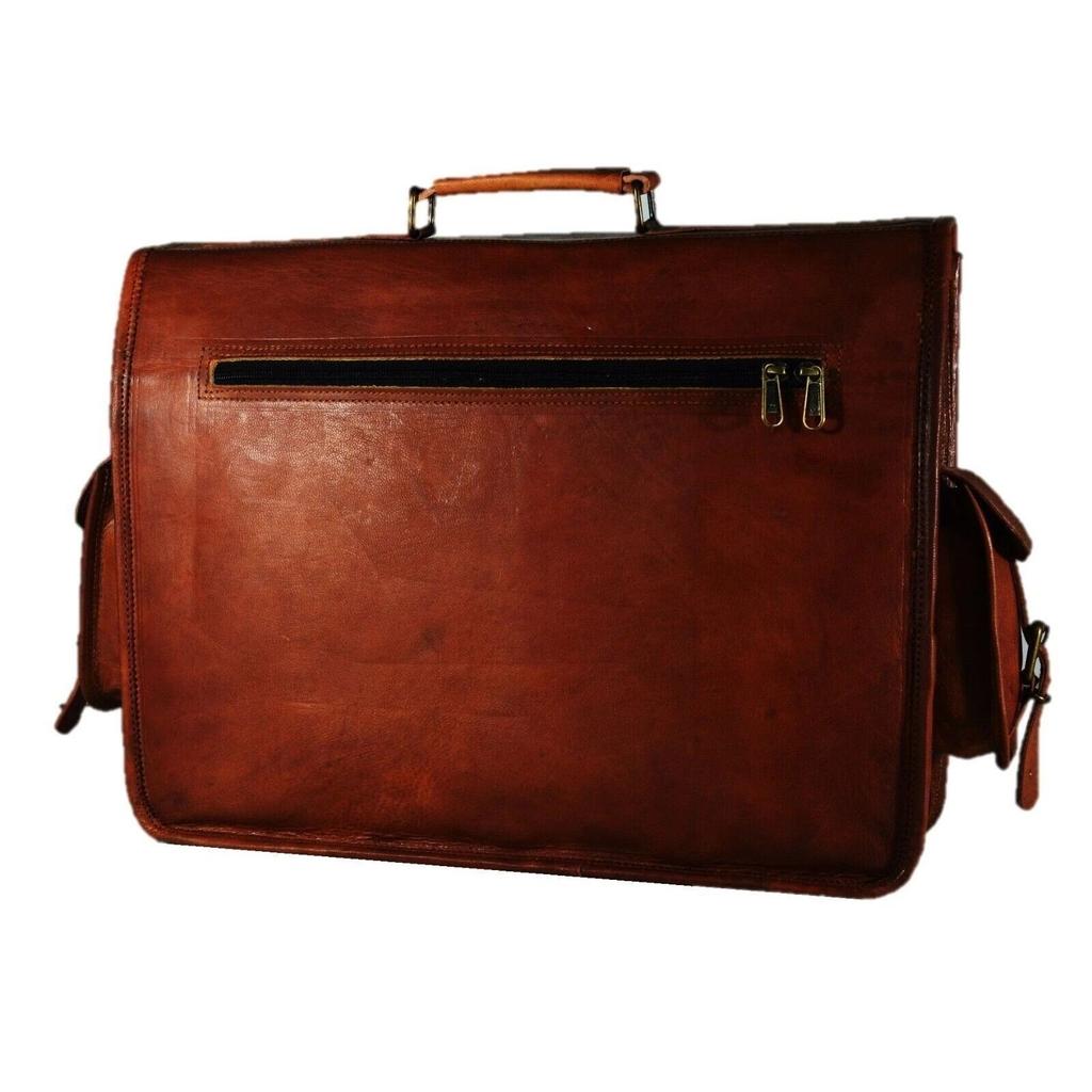Vintage Briefcase Goat Leather Messenger Real Satchel Bag Brown Genuine Laptop
