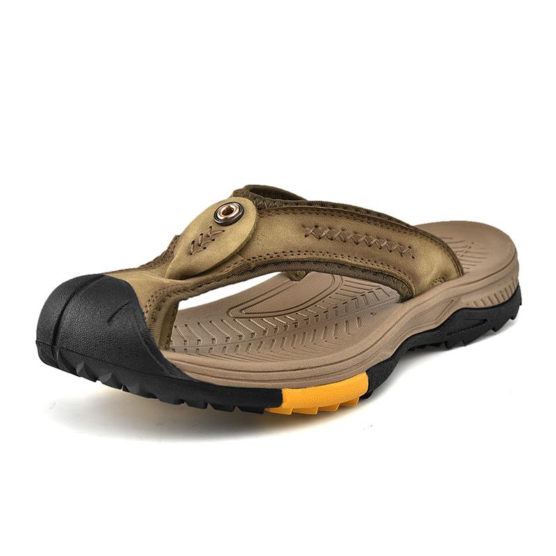 Fashion Genuine Leather Men Flip-flops Cool Beach Summer Shoes Anti-collision Toe Male Slippers Leisure Walk Non-Slip Non-Slip Half Drag